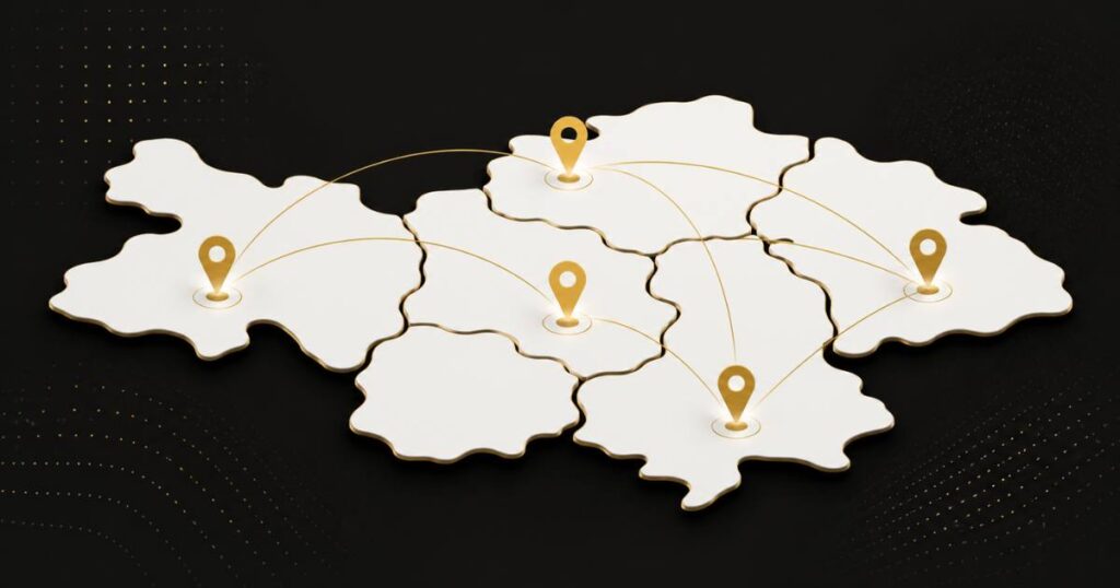 Abstract local map concept illustrating local SEO vs national SEO