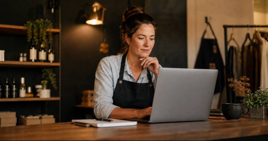 A small business owner reviewing search results on a screen to understand what is SEO and how does it work