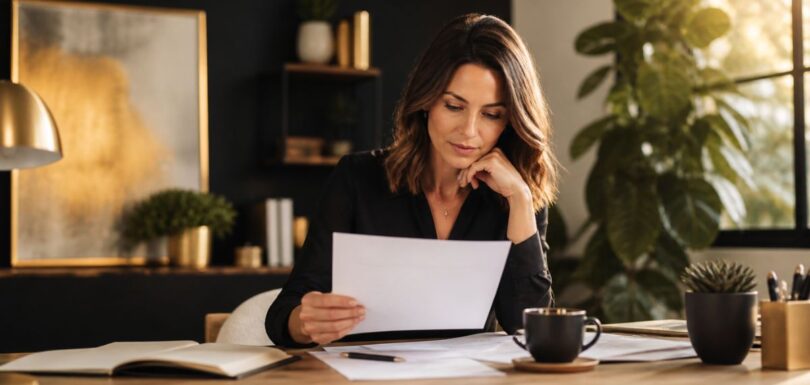 Small business owner reviewing a website cost proposal at a clean desk
