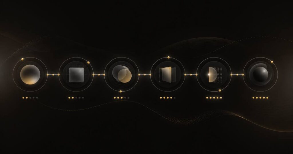 Editorial dashboard-style visual showing a web design process timeline with phases