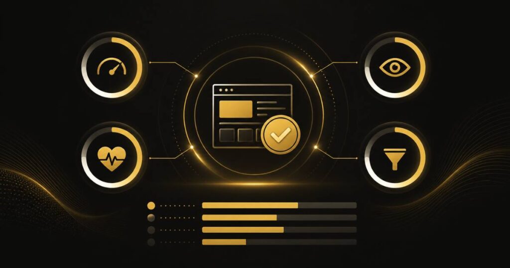 Dashboard-style audit visual showing website conversion problems and performance indicators