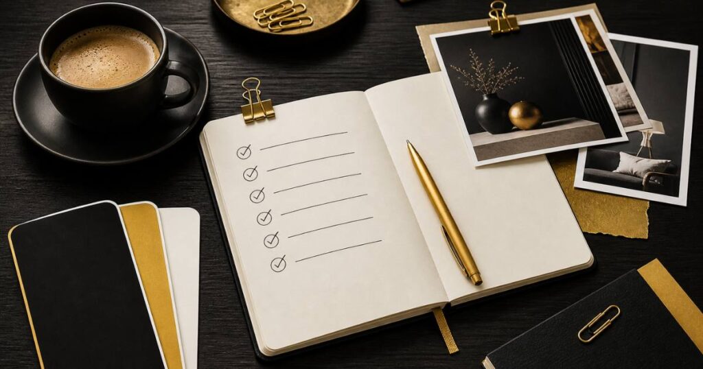 Organized desk showing what to have ready before hiring a web designer