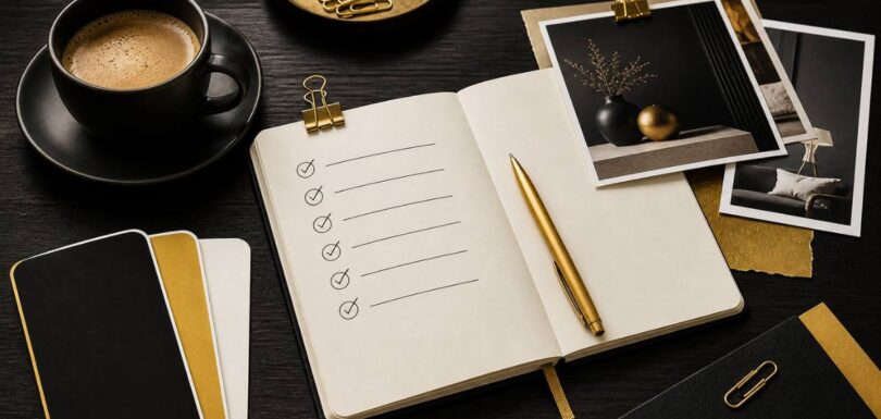 Organized desk showing what to have ready before hiring a web designer