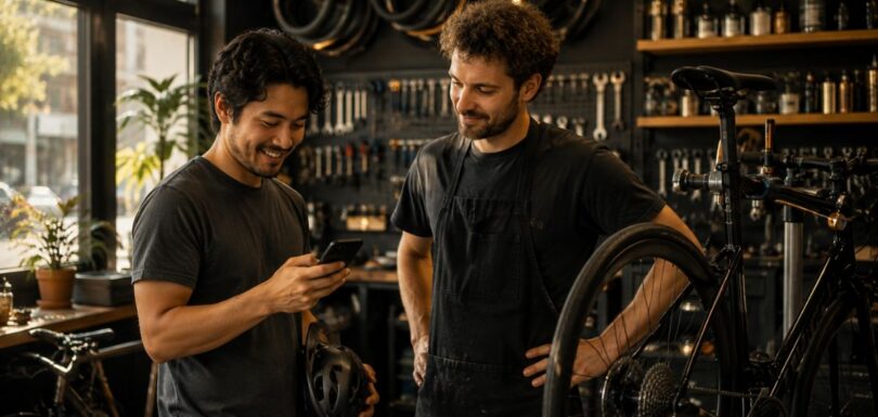 How to get more Google reviews: a happy customer with their phone at the end of a job